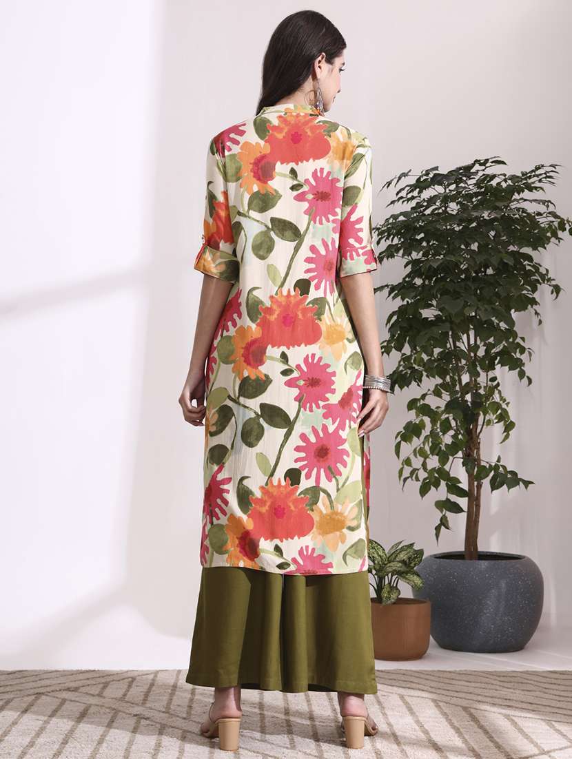 women cream rayon straight kurta - 22437137 -  Standard Image - 4