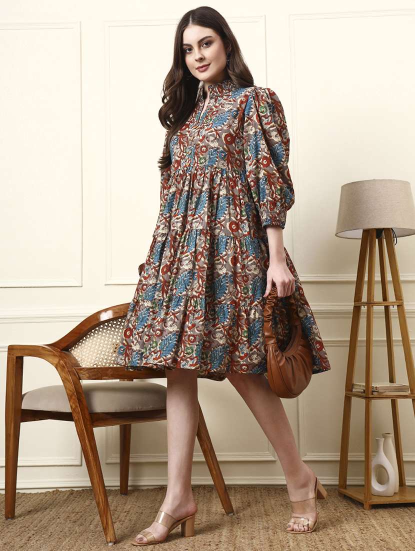women multi colored cotton fit & flare dress