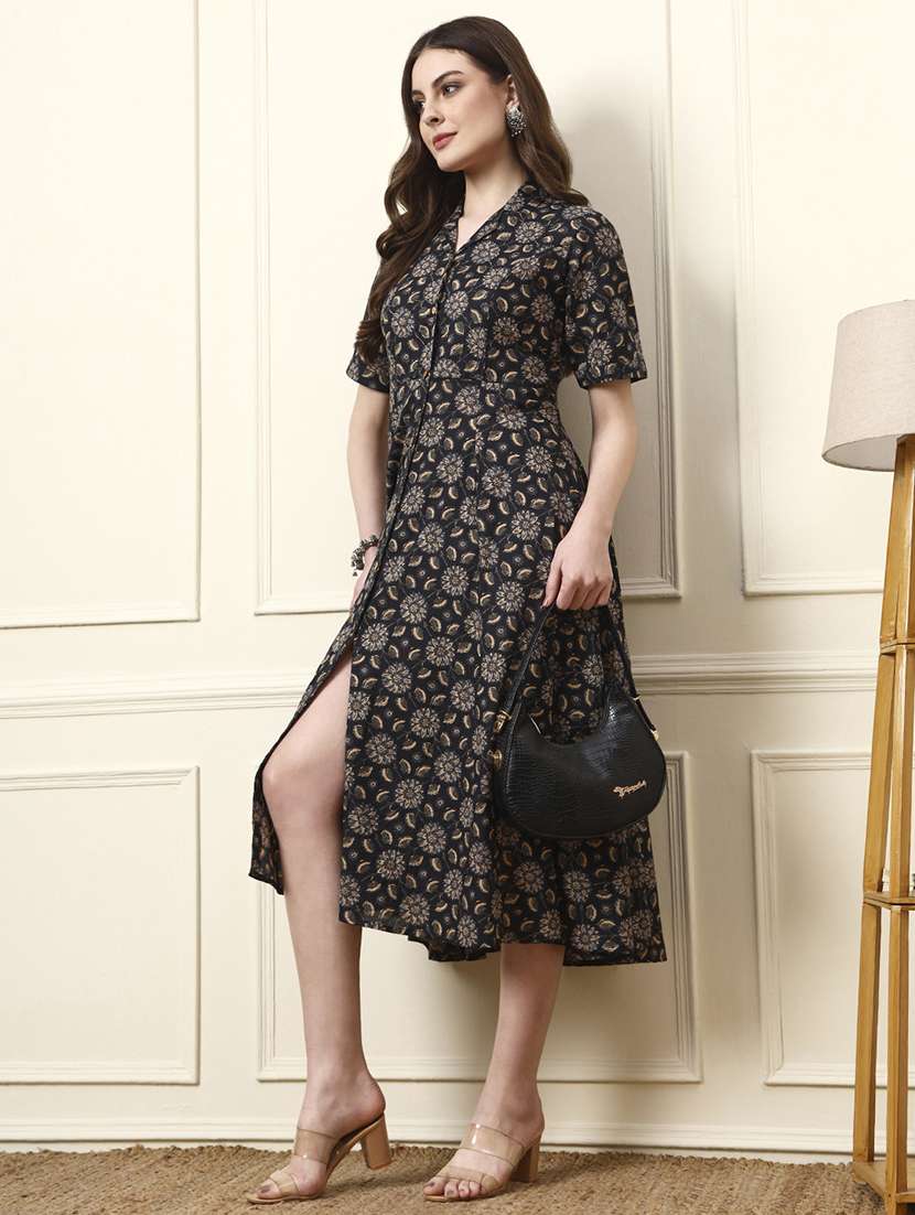 women black cotton fit & flare dress - 22437140 -  Standard Image - 1
