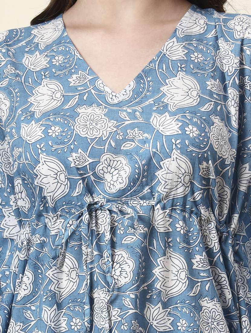 women blue printed cotton top and trouser set - 22437164 -  Standard Image - 1