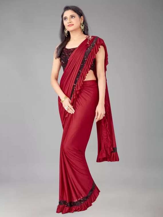 girls maroon ready to wear saree - 22437352 -  Standard Image - 1