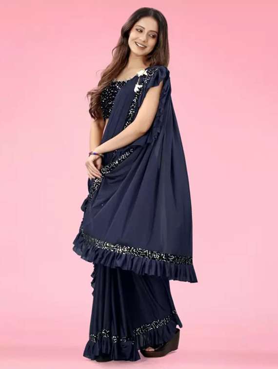 women navy blue ready to wear saree - 22437353 -  Standard Image - 1