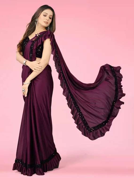 women purple ready to wear saree - 22437357 -  Standard Image - 1