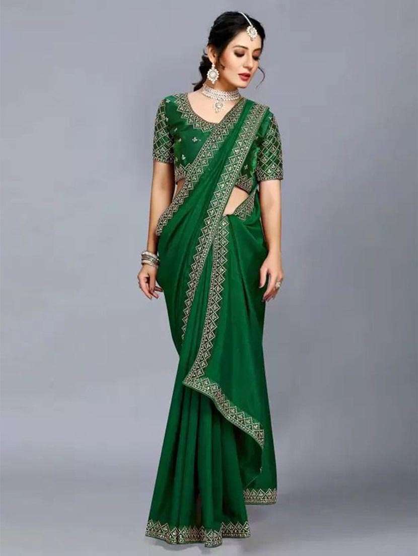 women solid with bordered saree with blouse