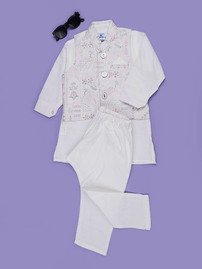Boys Embroidered Mandarin Neck Kurta Set - 22438194 -  Standard Image - 1