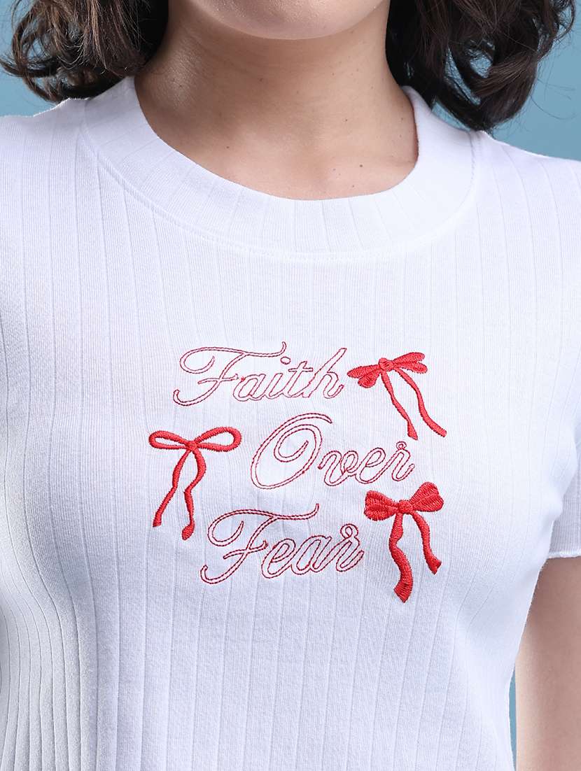 women embroidered round neck regular t-shirt - 22438315 -  Standard Image - 1