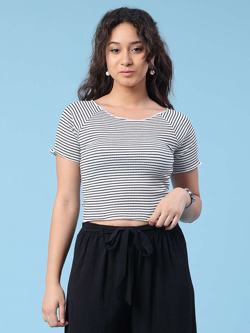 girls printed round neck short sleeves crop tee - 22438316 -  Standard Image - 1