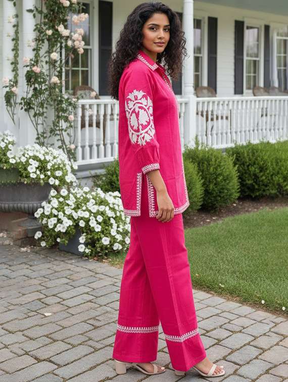 women embroidered shirt and trouser co-ord set - 22438344 -  Standard Image - 1