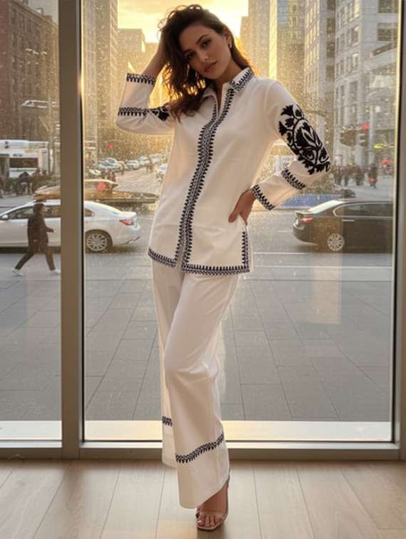women embroidered shirt and trouser co-ord set - 22438345 -  Standard Image - 1