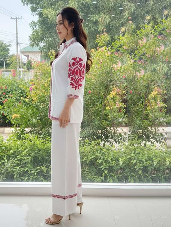 women embroidered shirt and trouser co-ord set - 22438346 -  Standard Image - 1