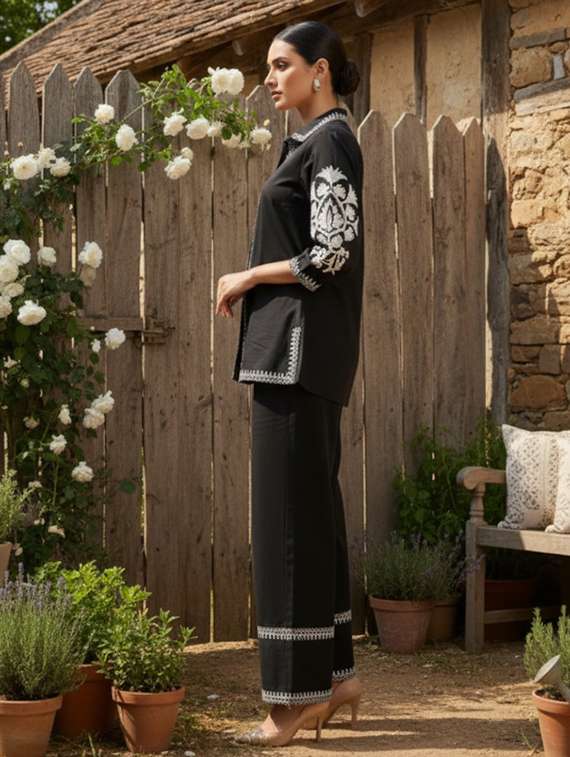 women embroidered shirt and trouser co-ord set - 22438347 -  Standard Image - 1