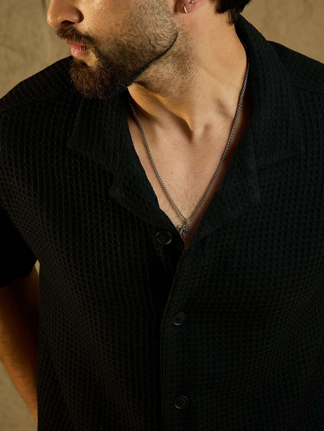 men textured short sleeve oversized casual shirt - 22438382 -  Standard Image - 1