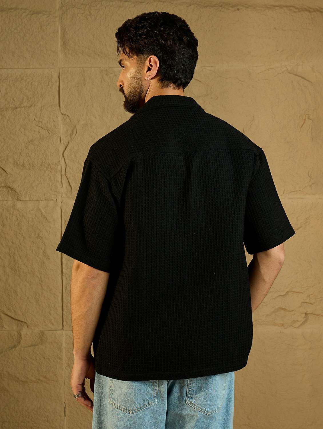 men textured short sleeve oversized casual shirt - 22438382 -  Standard Image - 4