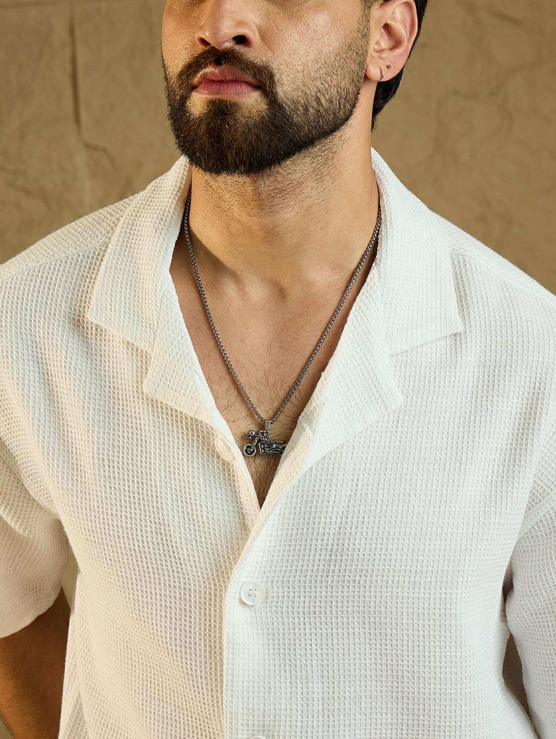 men textured short sleeve oversized casual shirt - 22438383 -  Standard Image - 1