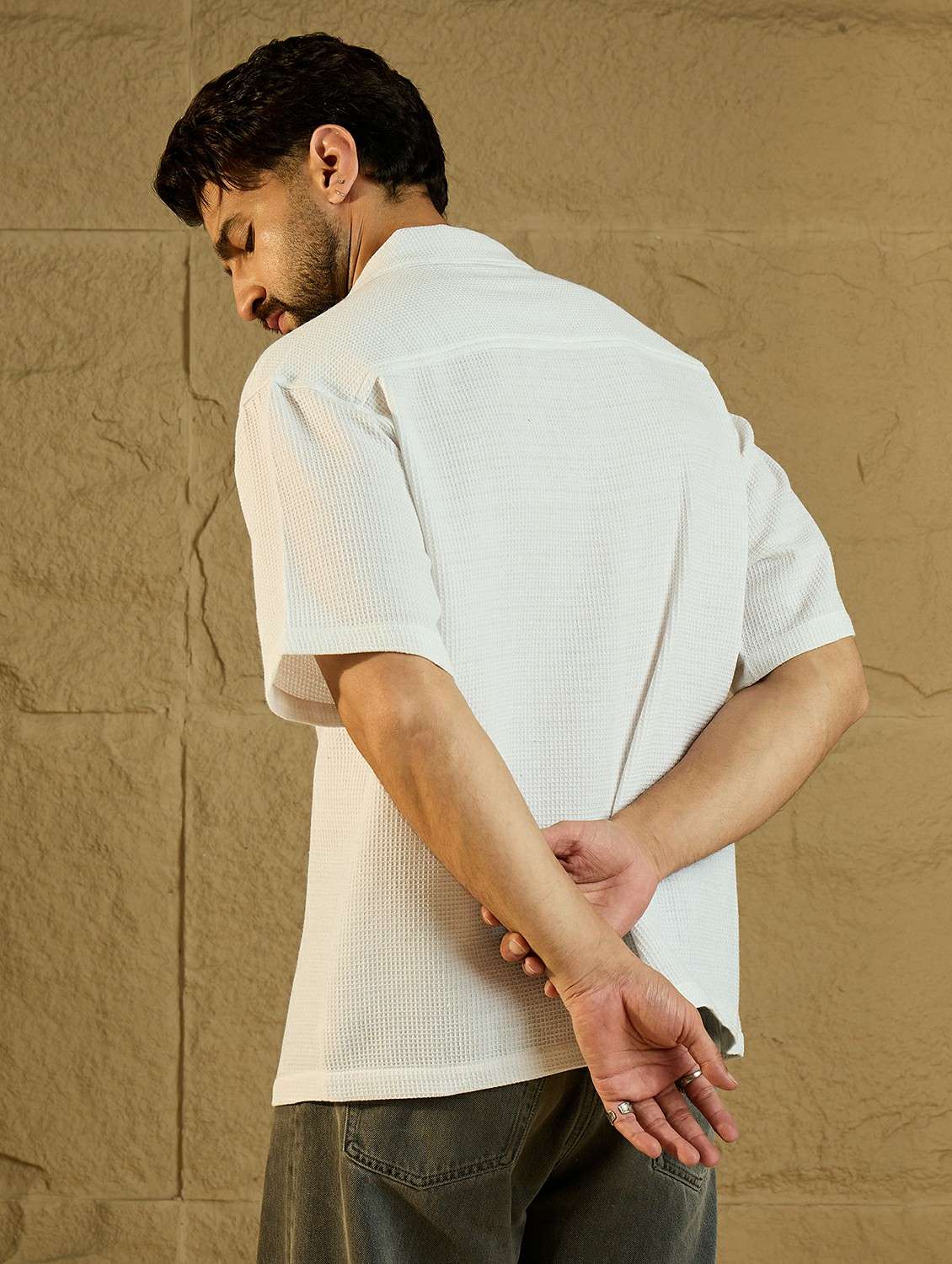 men textured short sleeve oversized casual shirt - 22438383 -  Standard Image - 4