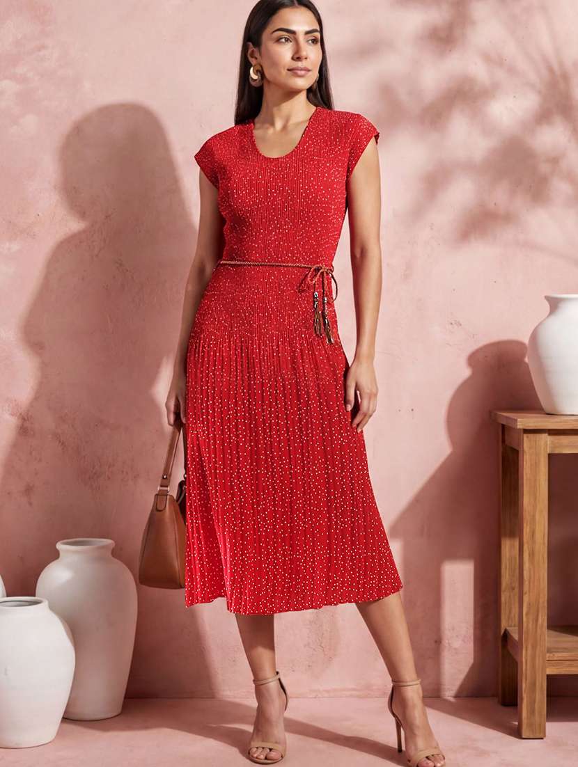 women printed polyester a-line dress