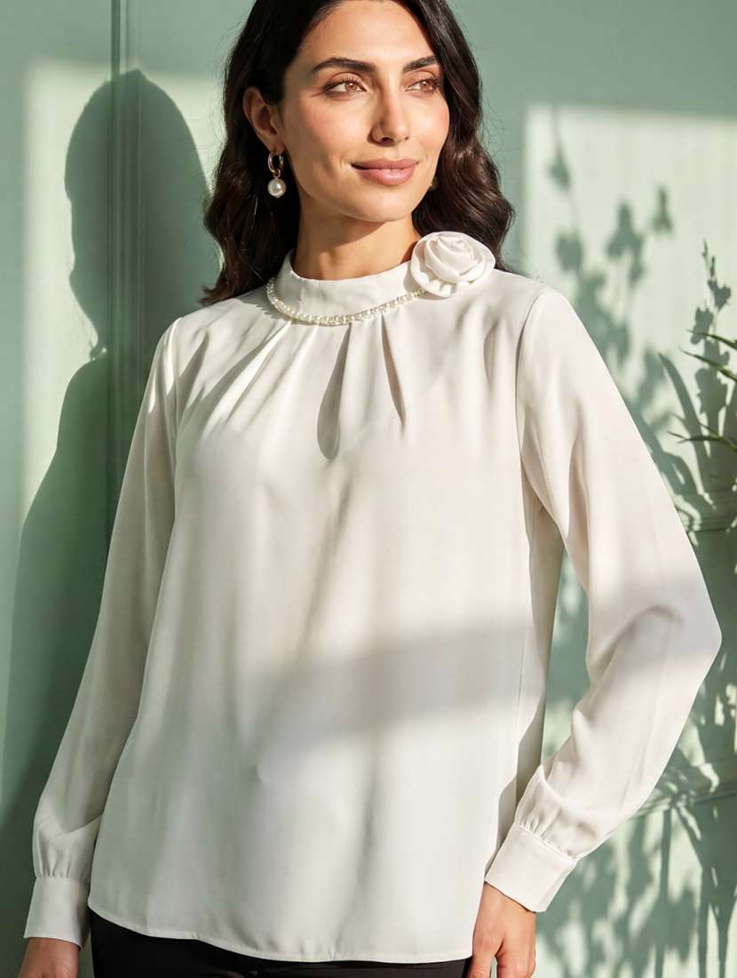 women white polyester regular top