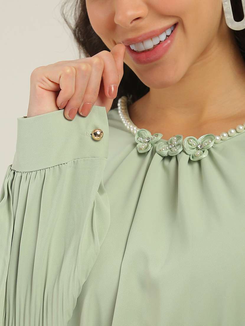 Women Green Solid Long Sleeves Top - 22438436 -  Standard Image - 1