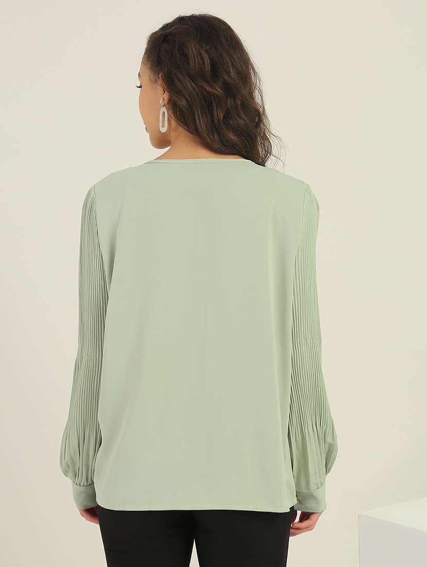 Women Green Solid Long Sleeves Top - 22438436 -  Standard Image - 4