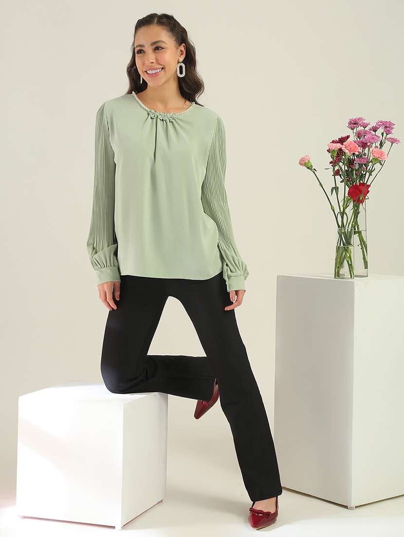 Women Green Solid Long Sleeves Top - 22438436 -  Standard Image - 6