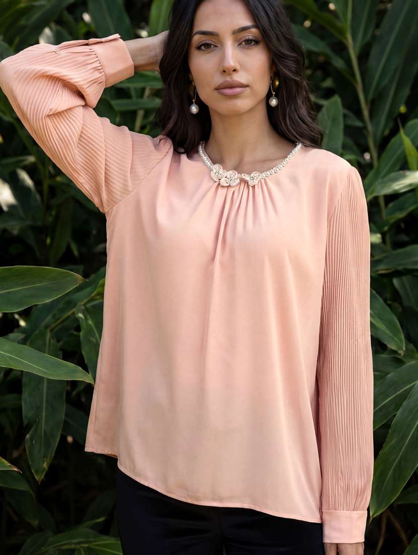 women pink polyester regular top