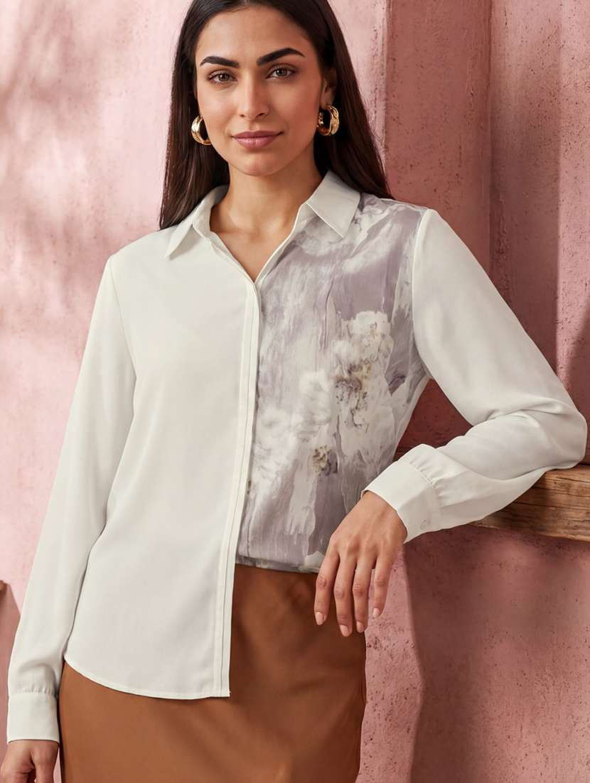 women white polyester regular shirt
