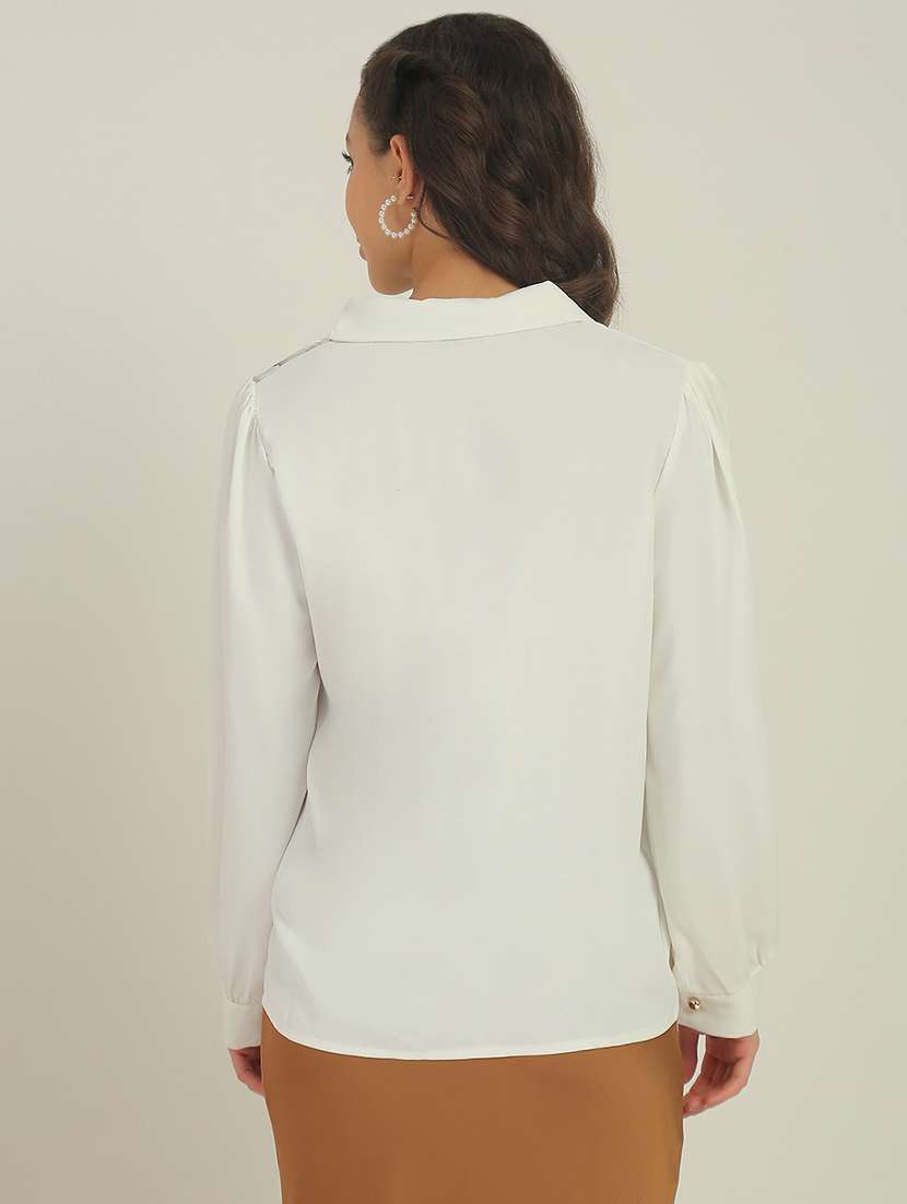 Women White Polyester Regular Shirt - 22438461 -  Standard Image - 4