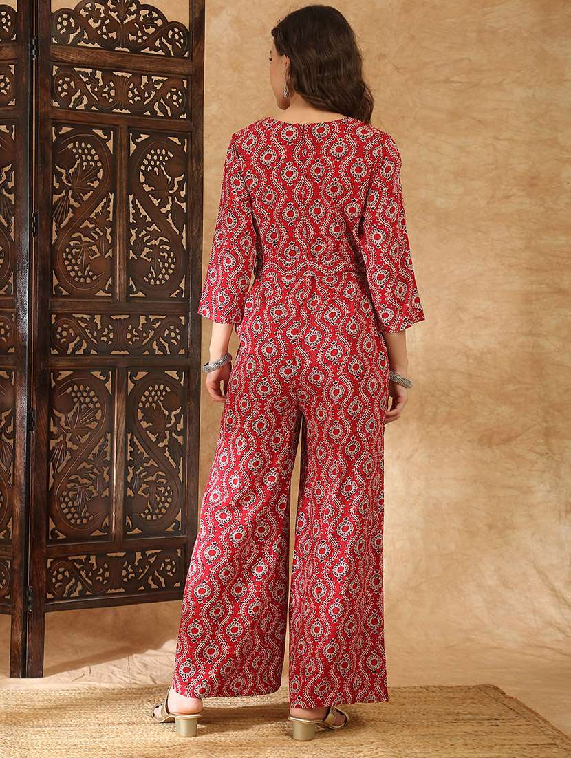 women maroon cotton full leg jumpsuit - 22438465 -  Standard Image - 4