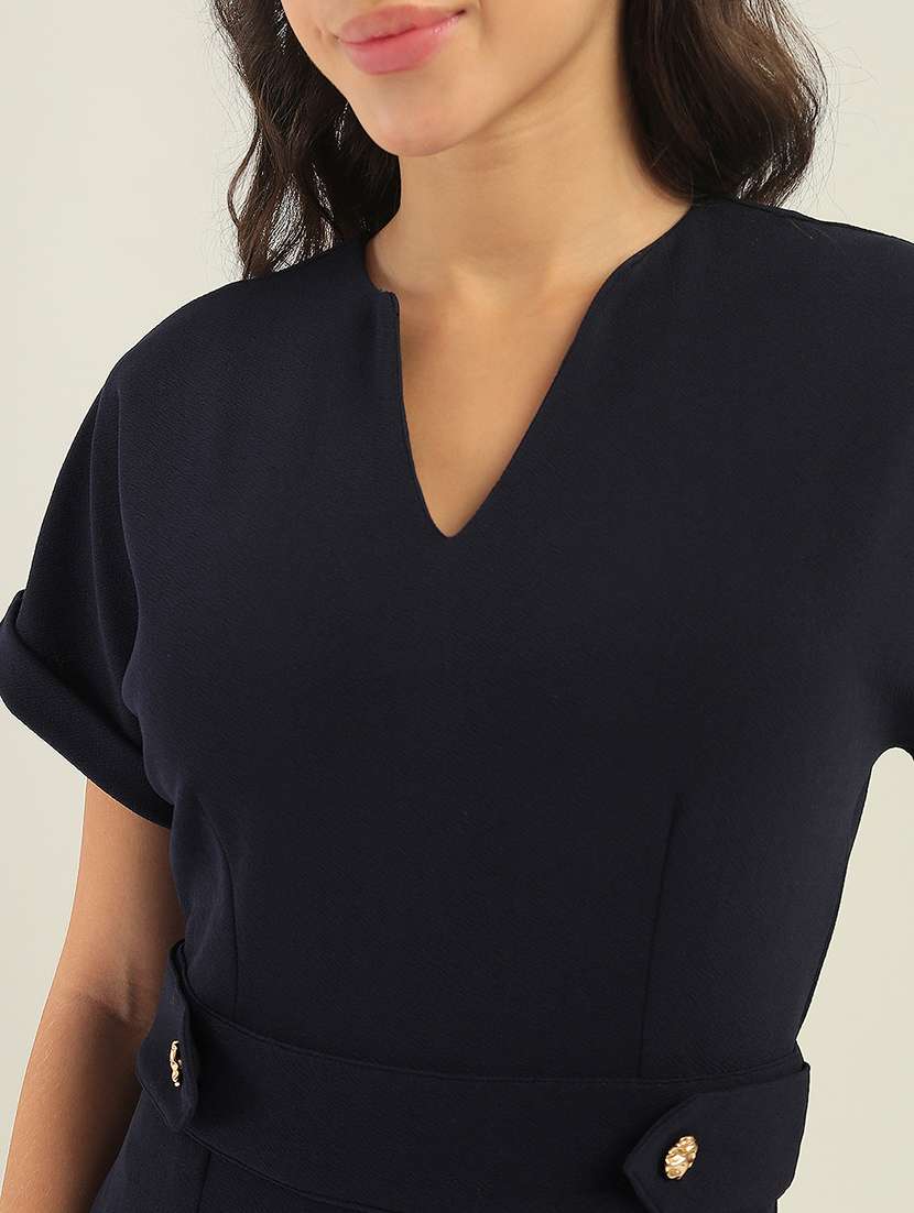 women navy blue polyester full leg jumpsuit - 22438467 -  Standard Image - 1