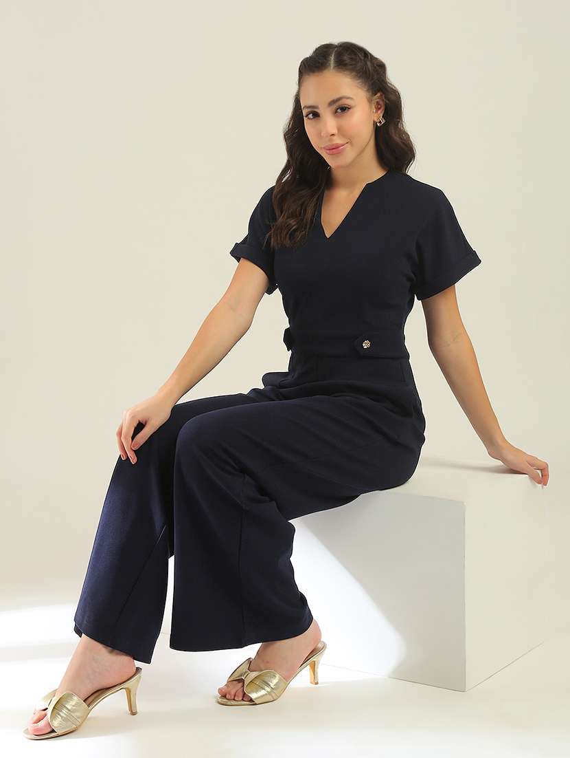 women navy blue polyester full leg jumpsuit - 22438467 -  Standard Image - 4