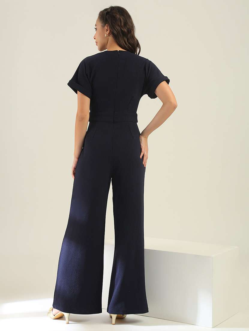 women navy blue polyester full leg jumpsuit - 22438467 -  Standard Image - 4