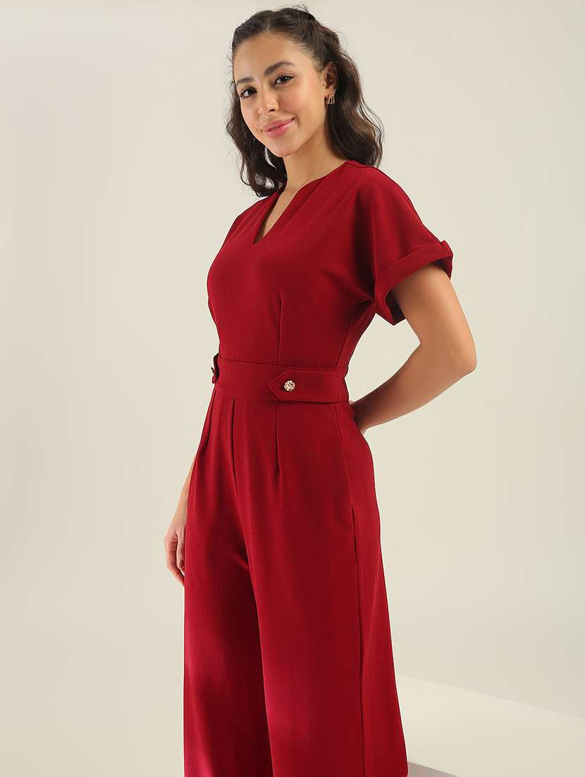 women maroon polyester full leg jumpsuit - 22438468 -  Standard Image - 4
