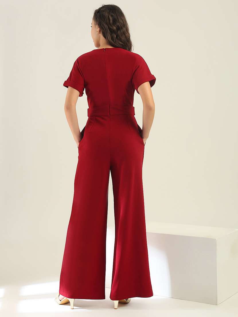 women maroon polyester full leg jumpsuit - 22438468 -  Standard Image - 4