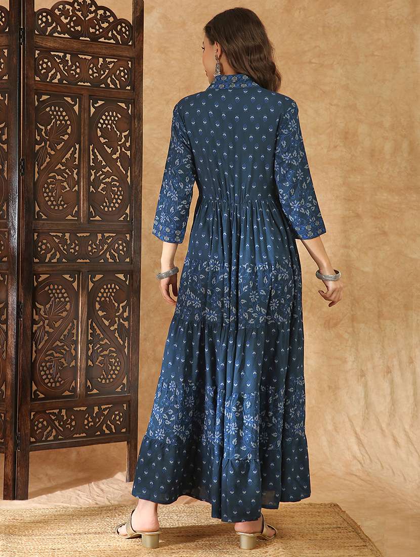women blue rayon a-line ethnic dress - 22438472 -  Standard Image - 4
