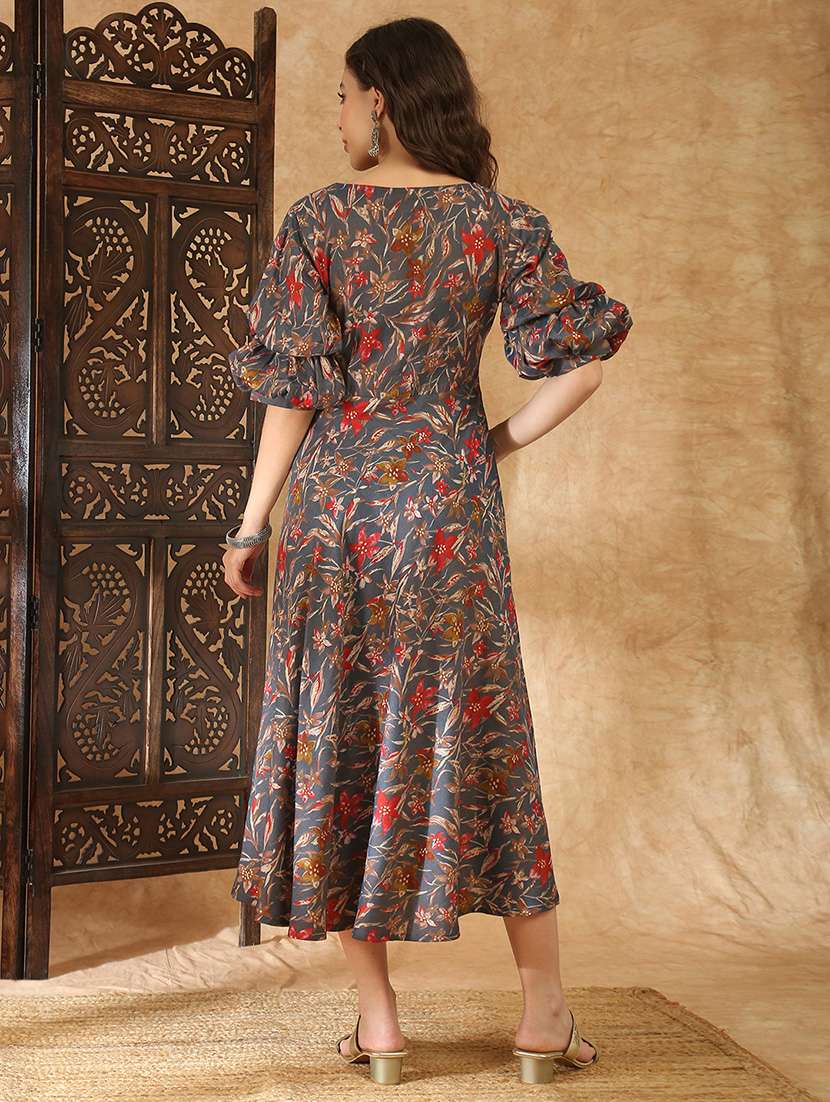 women grey rayon a-line ethnic dress - 22438473 -  Standard Image - 4