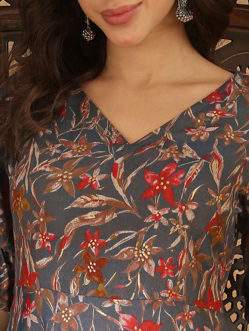 women grey rayon a-line ethnic dress - 22438473 -  Standard Image - 6