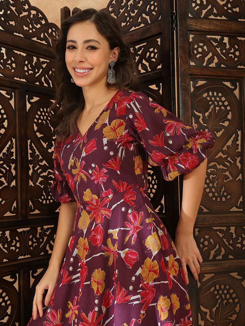 women purple rayon a-line ethnic dress - 22438474 -  Standard Image - 4