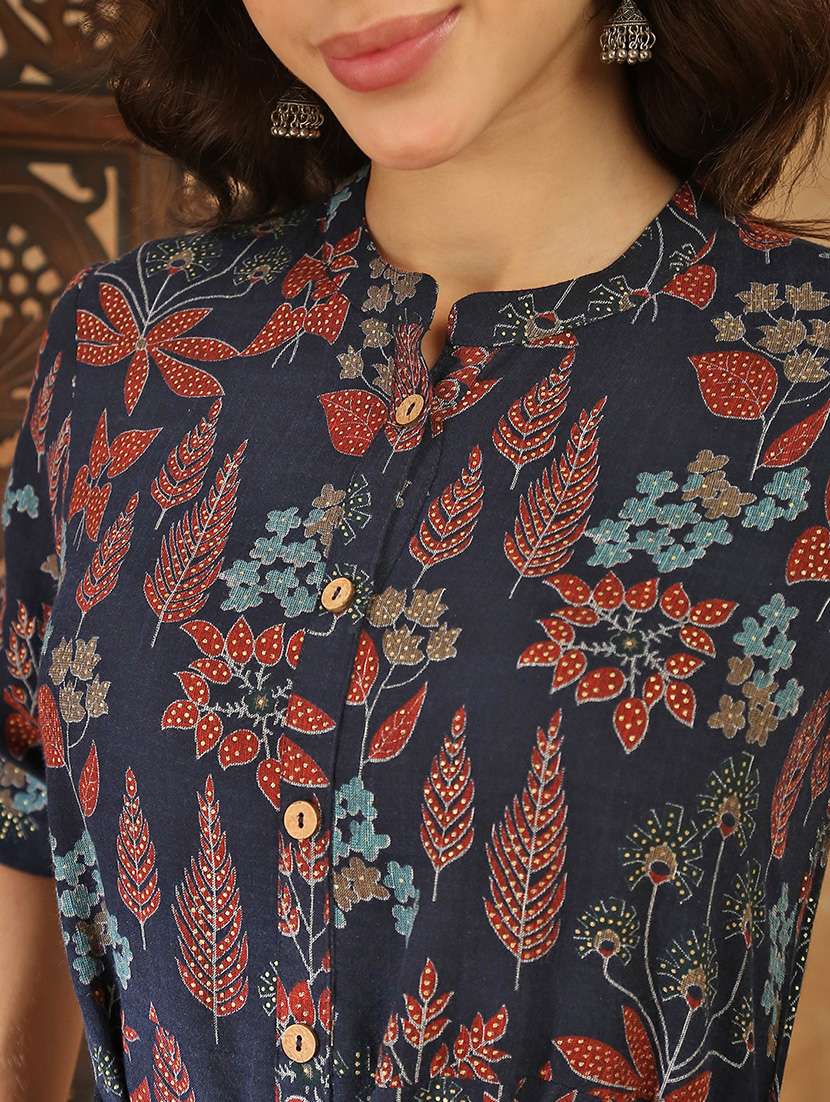 women navy blue rayon a-line ethnic dress - 22438475 -  Standard Image - 1