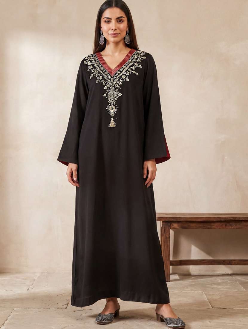 women black rayon a-line ethnic dress
