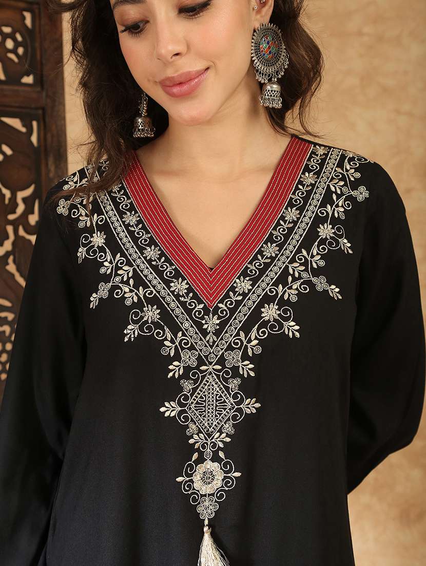 women black rayon a-line ethnic dress - 22438476 -  Standard Image - 1