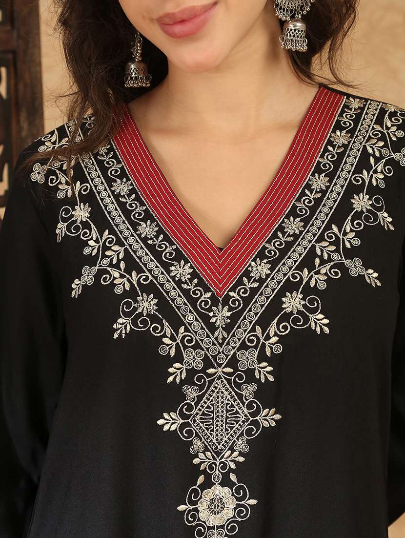 women black rayon a-line ethnic dress - 22438476 -  Standard Image - 6
