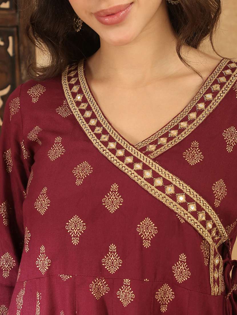 women burgundy kurta pant set - 22438508 -  Standard Image - 1