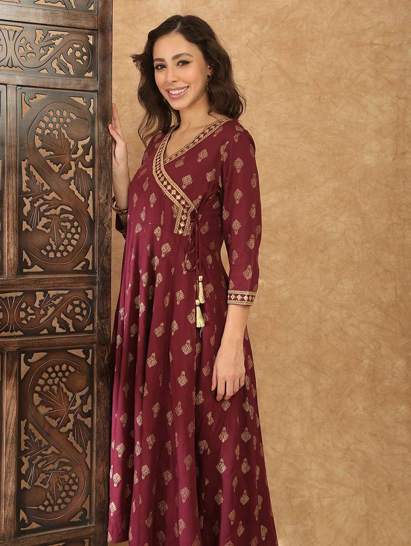 women burgundy kurta pant set - 22438508 -  Standard Image - 4