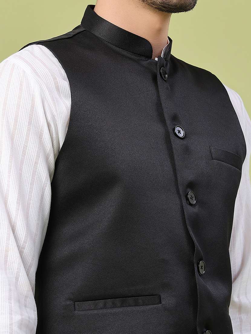 men solid mandarin neck regular fit nehru jacket - 22438642 -  Standard Image - 1