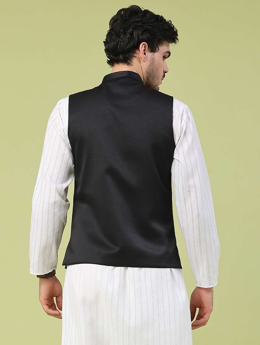 men solid mandarin neck regular fit nehru jacket - 22438642 -  Standard Image - 4
