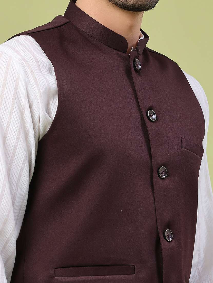 men solid mandarin neck regular fit nehru jacket - 22438643 -  Standard Image - 1