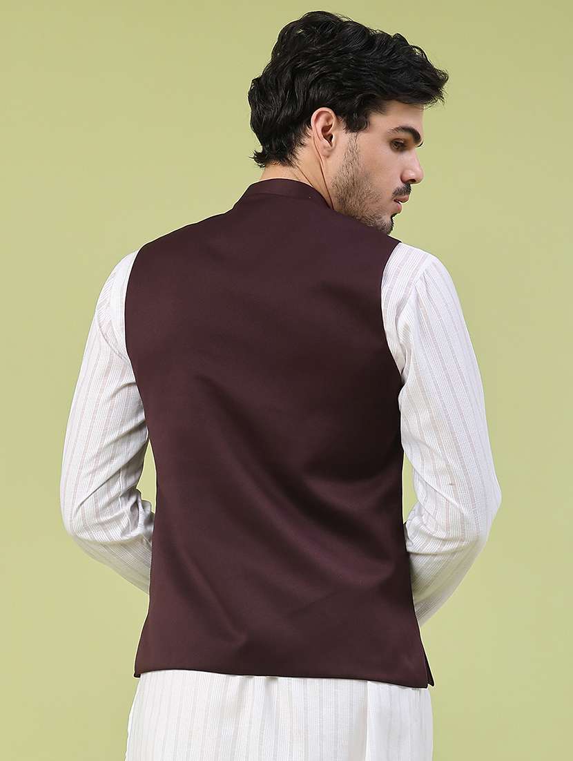 men solid mandarin neck regular fit nehru jacket - 22438643 -  Standard Image - 4