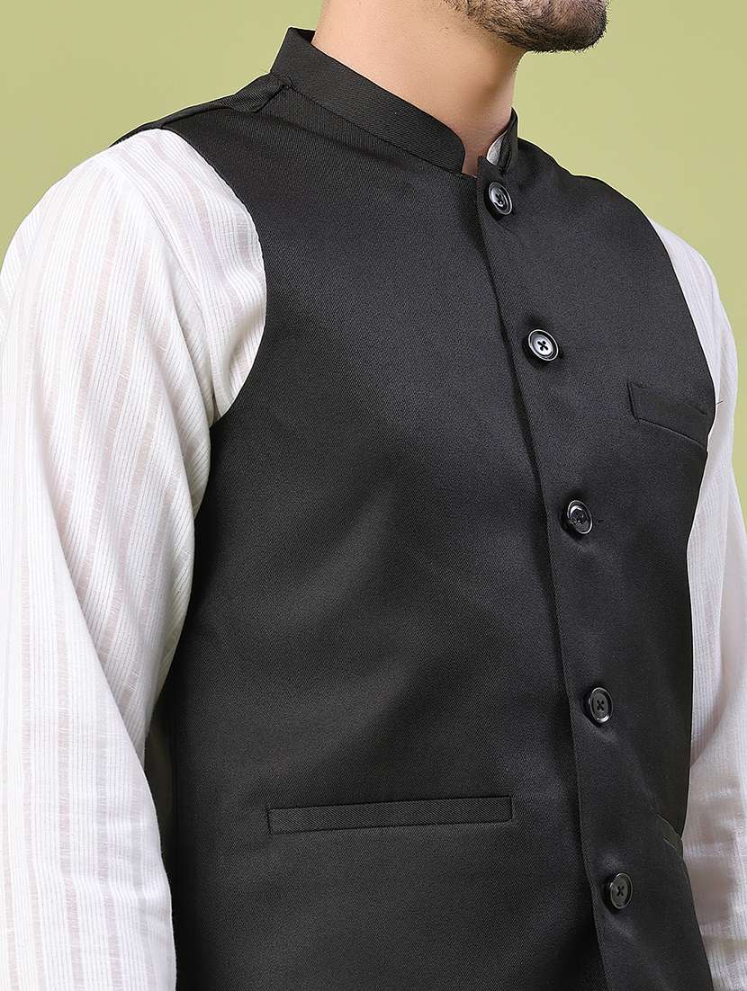 men solid mandarin neck regular fit nehru jacket - 22438645 -  Standard Image - 1