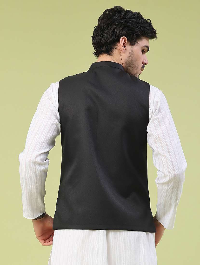 men solid mandarin neck regular fit nehru jacket - 22438645 -  Standard Image - 4