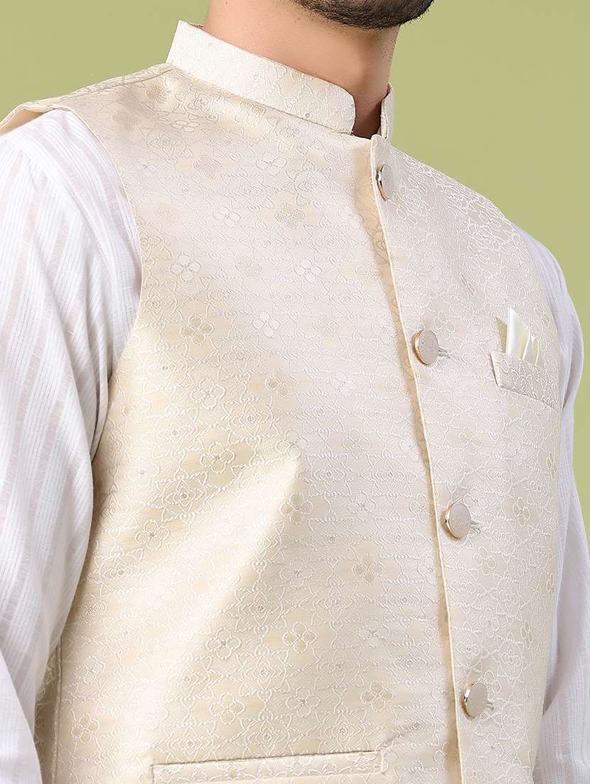 men self design mandarin neck regular fit nehru jacket - 22438646 -  Standard Image - 1